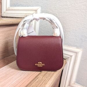 NWT COACH CX575 Lysa Top Handle Bag in Crossgrain Leather In Gold/Merlot